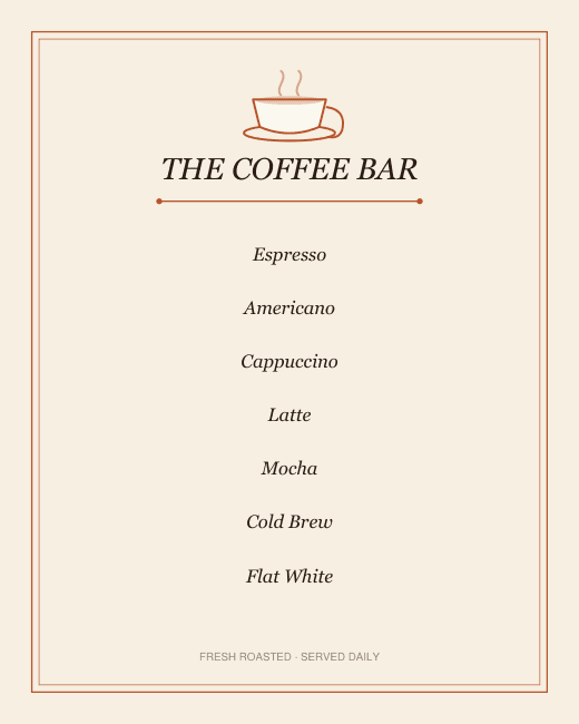 The Coffee Bar menu sign